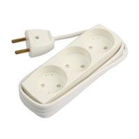 3-stikdåse hvid pillesikring/1,5m  2x1mm2 250V 10A