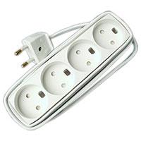 4-stikdåse hvid m/1,5m, m/blindhul 250V 13A