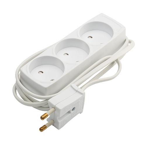3-stikdåse u/jord hvid 1,5m 230V 10A