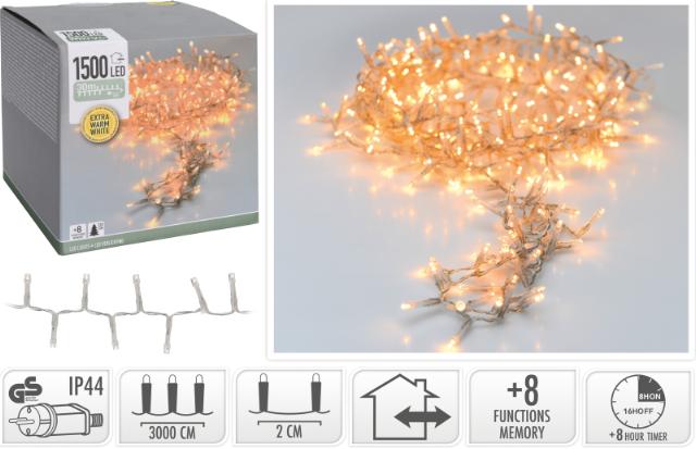 Snake lyskæde 1500 LED varm, transp, IP44,8/16t