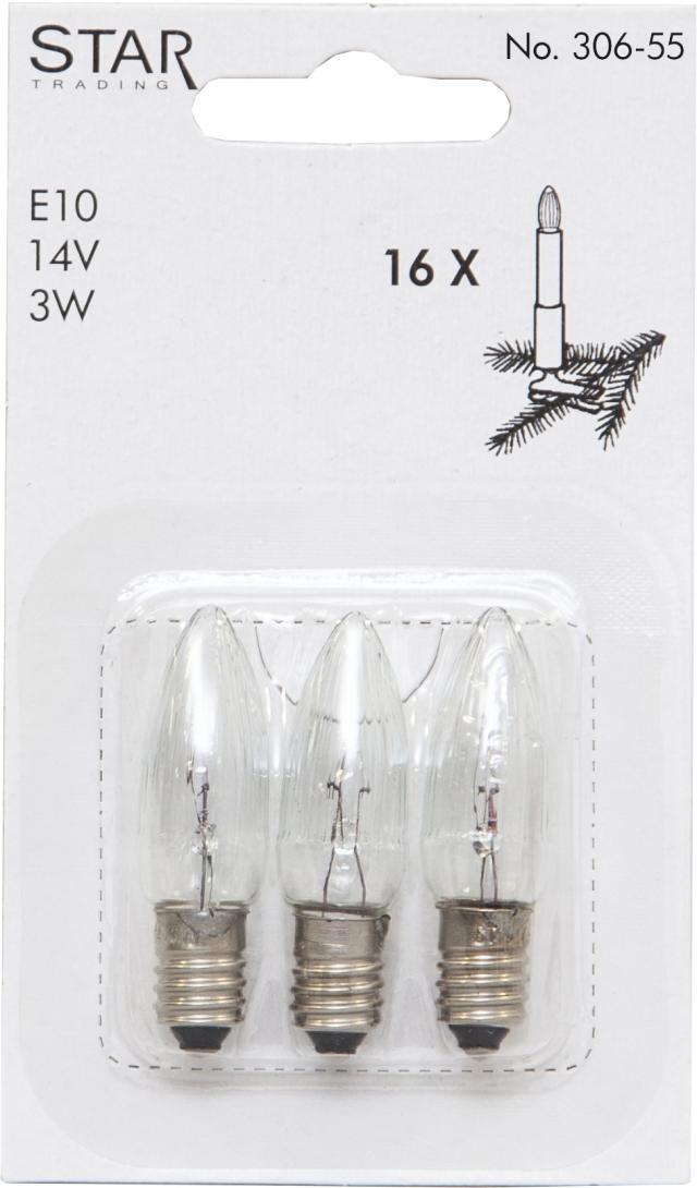Pære til 9M lyskæde 14V 3W E10 3stk