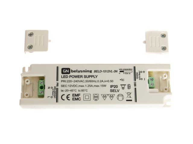 LED driver 12V DC 15W 140x48x15mm hvid