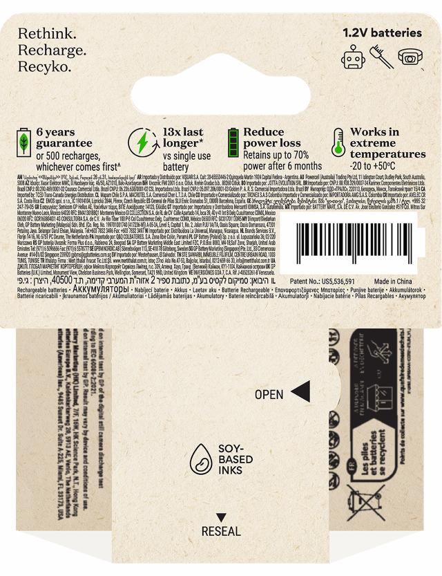 GP Recyko AAA-batteri, 950 mAh, 4-pak