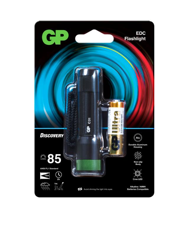 GP lommelygte C31 LED 80lm 1xAA, inkl.
