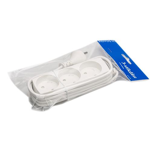3-stikdåse m/1,5m ledning hvid GN-pak