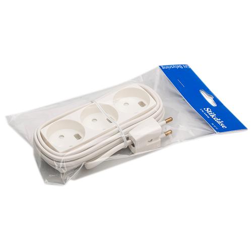 3-stikdåse m/2,5m ledning hvid GN-pak