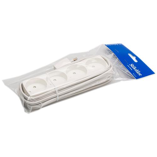 4-stikdåse m/2,5m ledning hvid GN-pak