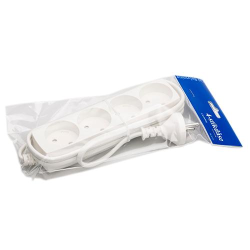 4-stikdåse m/1,5m led m/pillesikring hvid GN-pak