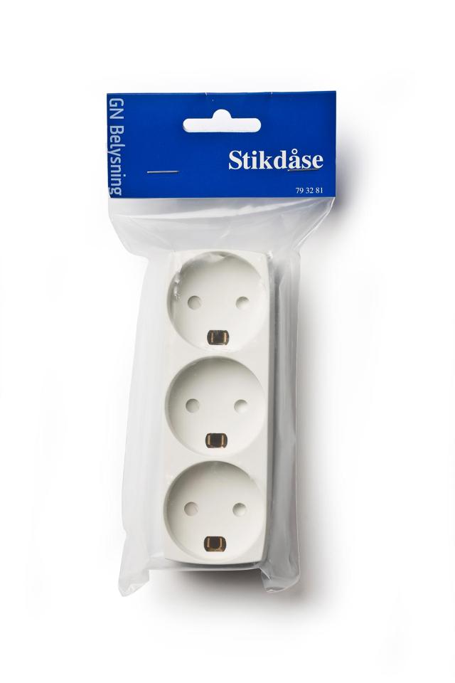 3-stikdåse m/jord hvid GN-pak