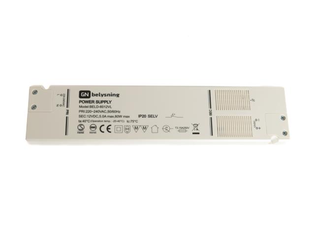 LED driver 12V DC 60W 263x59x18mm hvid