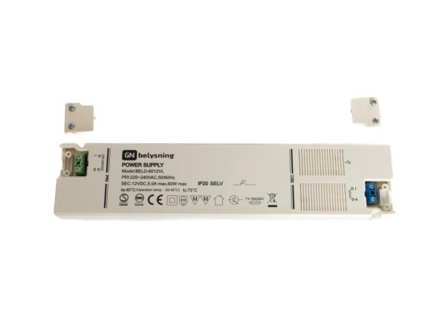 LED driver 12V DC 60W 263x59x18mm hvid