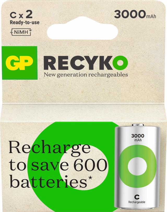 GP Recyko C-batteri 3000mAh, 2-pak