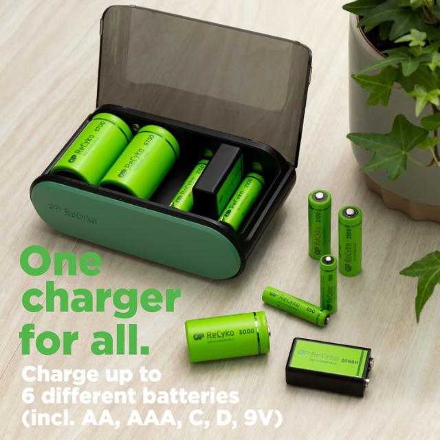 GP batterioplader ReCyko for AAA, AA, C, D og 9V