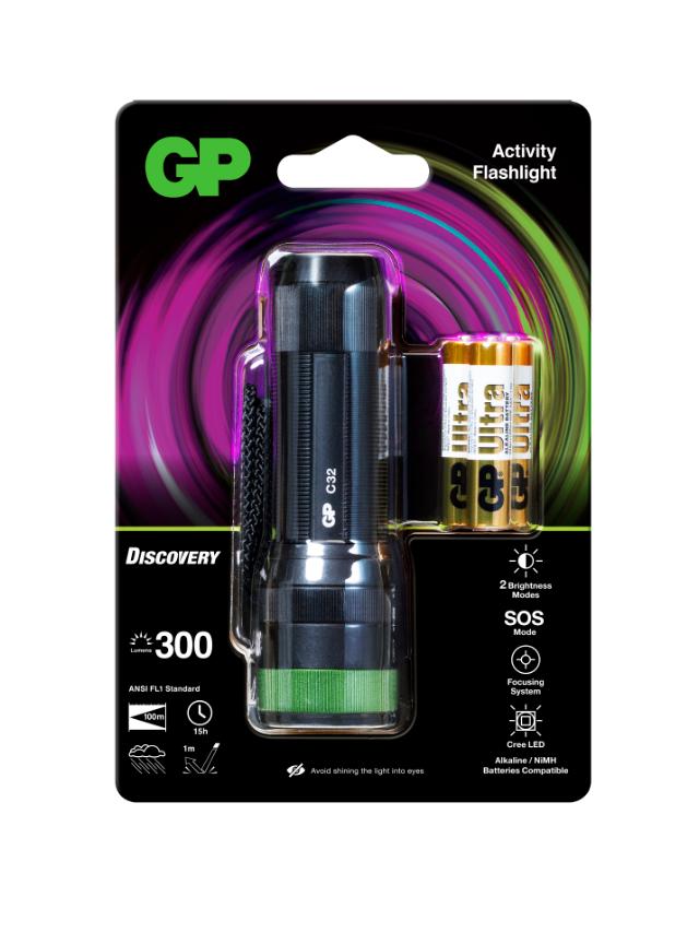 GP lommelygte C32 LED 250lm 3xAAA, inkl.