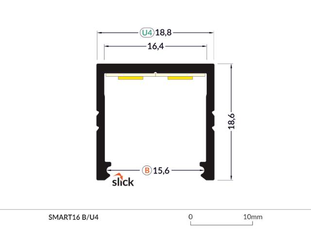 DIOFLEX Alu profil SMART16 BC3/U4 2m 18,8x18,6mm