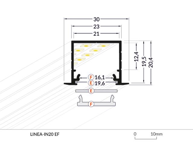 DIOFLEX Alu profil LINEA-IN20 EF/U7 2m 30x20,4mm