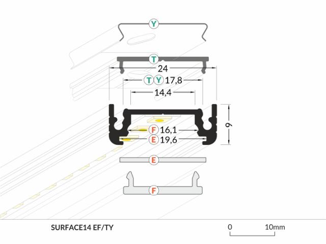 DIOFLEX Alu profil SURFACE14 EF/TY 2m 24x9mm
