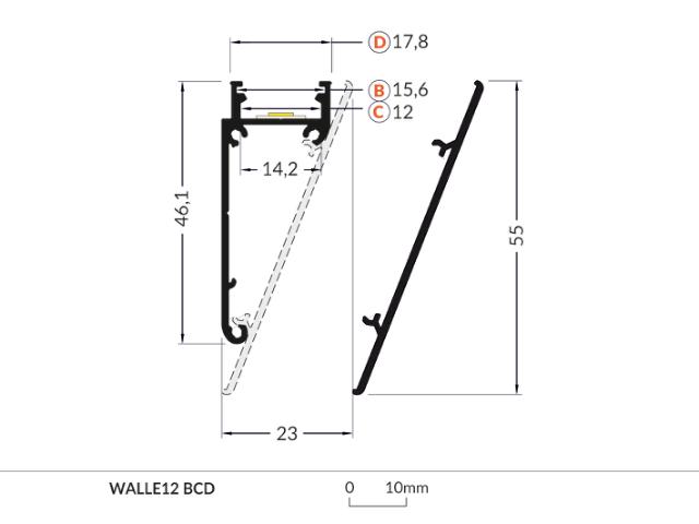 DIOFLEX Alu profil WALLE12 BCD 1m