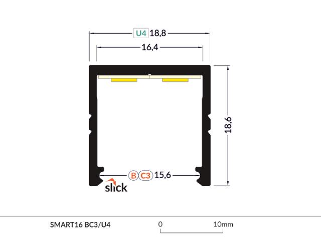 DIOFLEX Alu profil SMART16 BC3/U4 2m sort