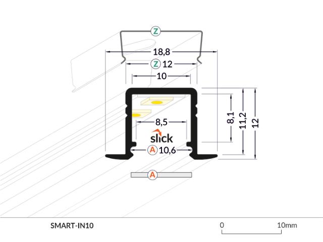 DIOFLEX alu profil SMART-IN10 AC2/Z 2m hvid